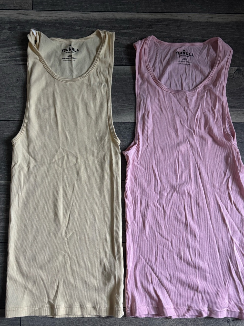 YoungLA Ribbed Tank Tops — Cream & Light Pink Duo